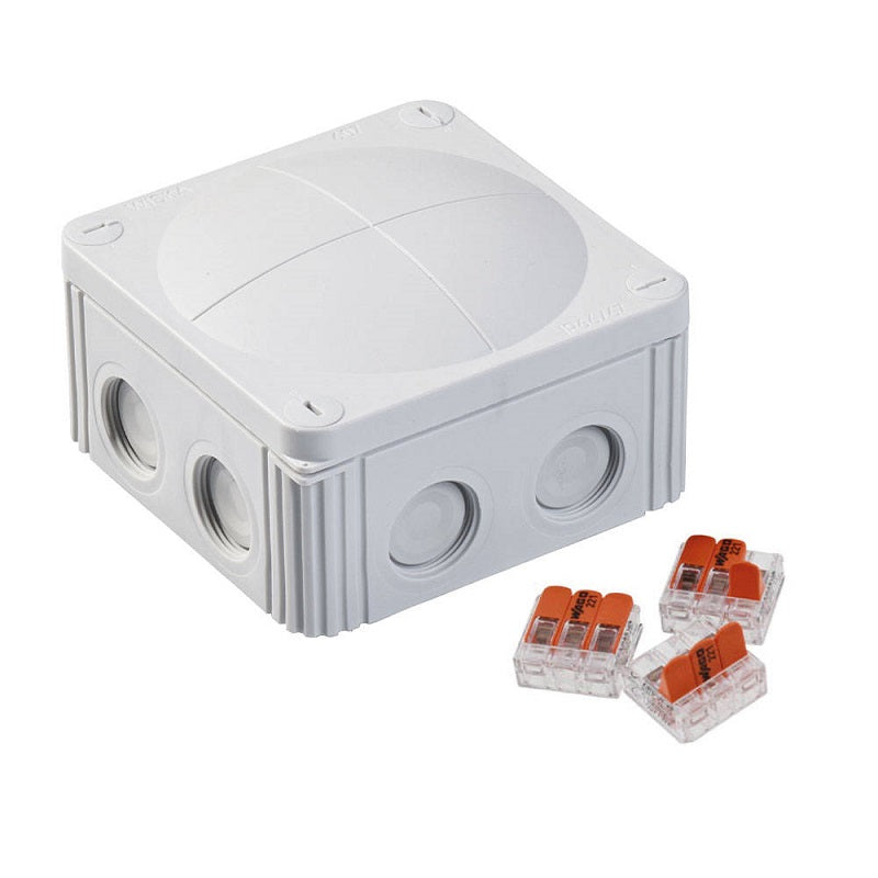 Wiska Combi 607 LG Polypropylene 110 x 110 x 66mm Enclosure Grey IP66 3x3 Pole Wago Connectors