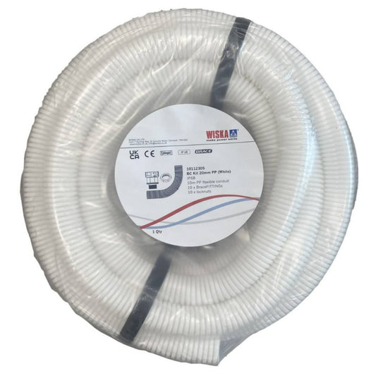 Wiska Brace 20mm Flexible White Conduit Contractor Pack c/w 10 Glands & Locknuts IP68
