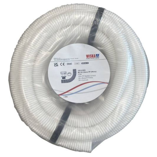 Wiska Brace 25mm Flexible White Conduit Contractor Pack c/w 10 Glands & Locknuts IP68