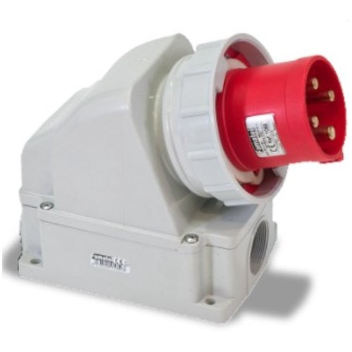 Famatel 63A 3P+E 6h 415V Angled Surface Appliance Inlet IP67 Red