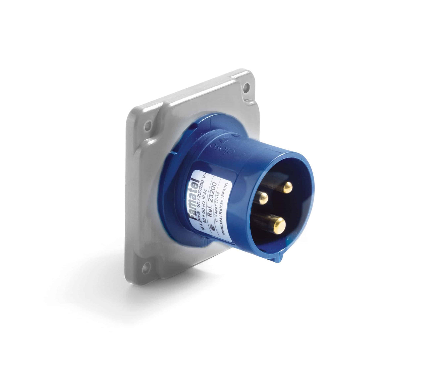 Famatel 32A 2P+E 6h 240V Straight Panel Appliance Inlet IP44 Blue