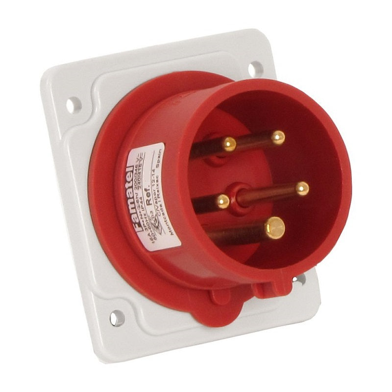 Famatel 32A 3P+N+E 6h 415V Straight Panel Appliance Inlet IP44 Red