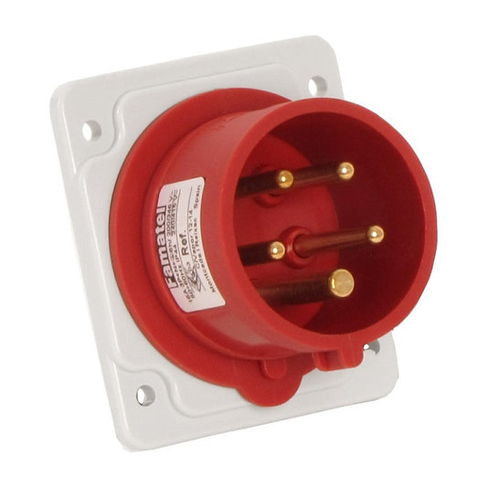 Famatel 32A 3P+N+E 6h 415V Straight Panel Appliance Inlet IP44 Red