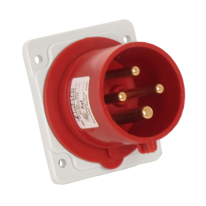 Famatel 16A 3P+E 6h 415V Straight Panel Appliance Inlet IP44 Red