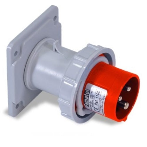 Famatel 16A 3P+E 6h 415V Straight Panel Appliance Inlet IP67 Red