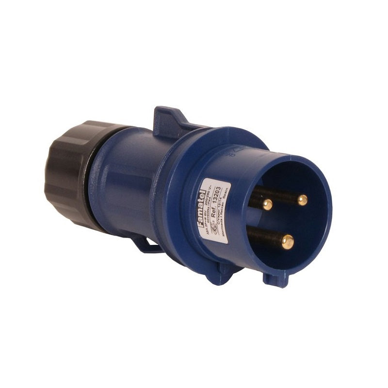 Famatel 32A 2P+E 6h 240V Plug IP44 Blue