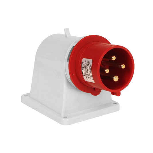 Famatel 32A 3P+E 6h 415V Angled Surface Appliance Inlet IP44 Red