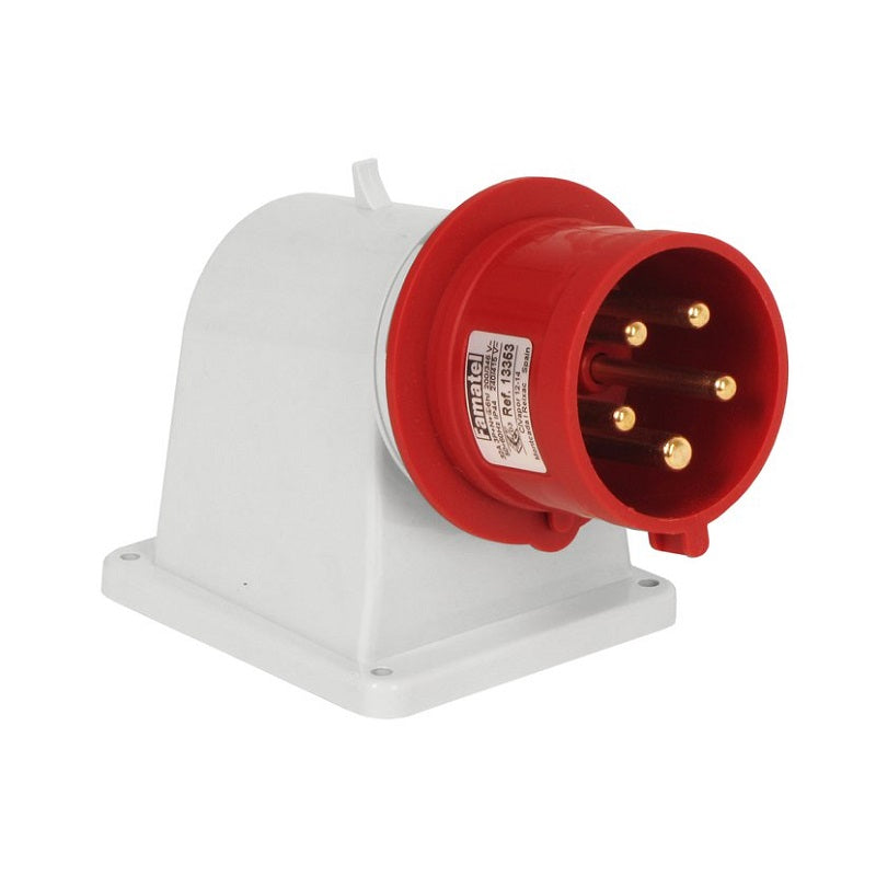 Famatel 32A 3P+N+E 6h 415V Angled Surface Appliance Inlet IP44 Red
