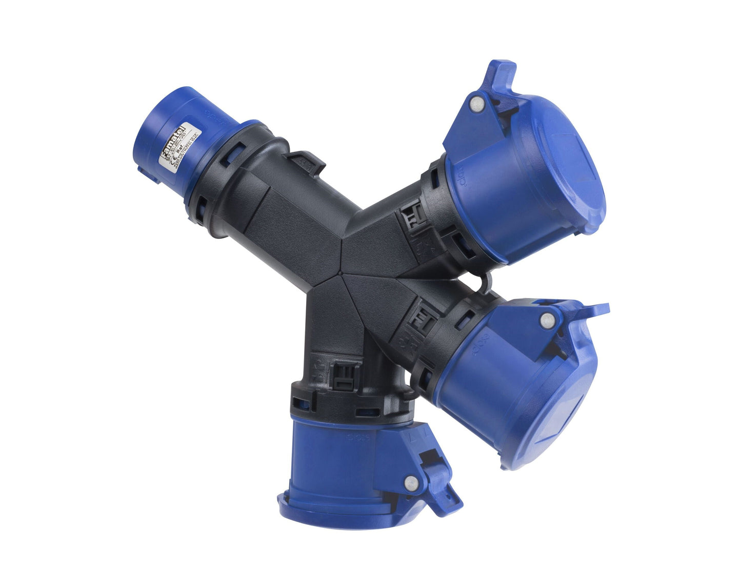 Famatel 32A 2P+E 6h 240V 3 Way Splitter IP44 Blue