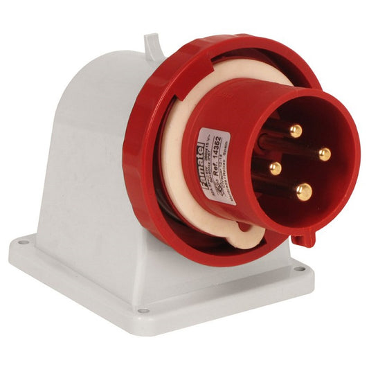 Famatel 32A 3P+E 6h 415V Angled Surface Appliance Inlet IP67 Red