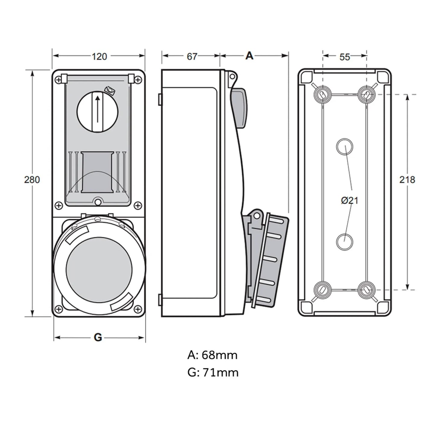Famatel 16A 2P+E 6h 240V Vertical Switched Sockets IP67 Blue