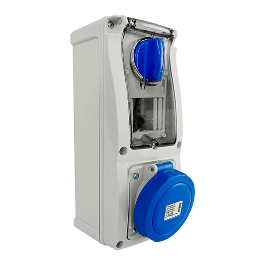 Famatel 32A 2P+E 6h 240V Vertical Switched Sockets IP67 Blue