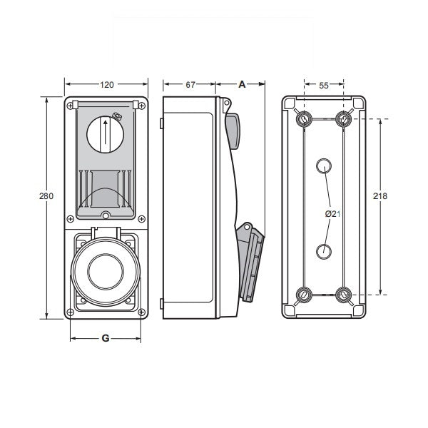 Famatel 32A 2P+E 6h 240V RCD Vertical Switched Sockets c/w 40A 30mA DP RCD IP44 Blue