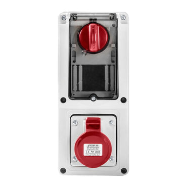 Famatel 16A 3P+E 6h 415V Vertical Switched Sockets IP44 Red