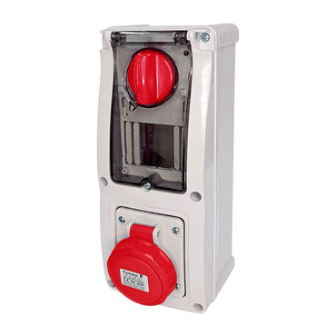 Famatel 16A 3P+E 6h 415V Vertical Switched Sockets IP67 Red