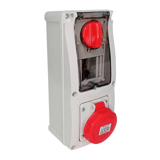 Famatel 16A 3P+E 6h 415V Vertical Switched Sockets IP67 Red