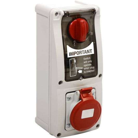 Famatel 32A 3P+E 6h 415V RCD Vertical Switched Sockets c/w 40A 30mA 4P RCD IP44 Red