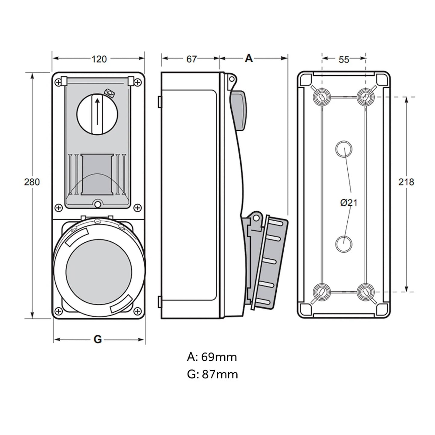 Famatel 16A 3P+N+E 6h 415V Vertical Switched Sockets IP67 Red