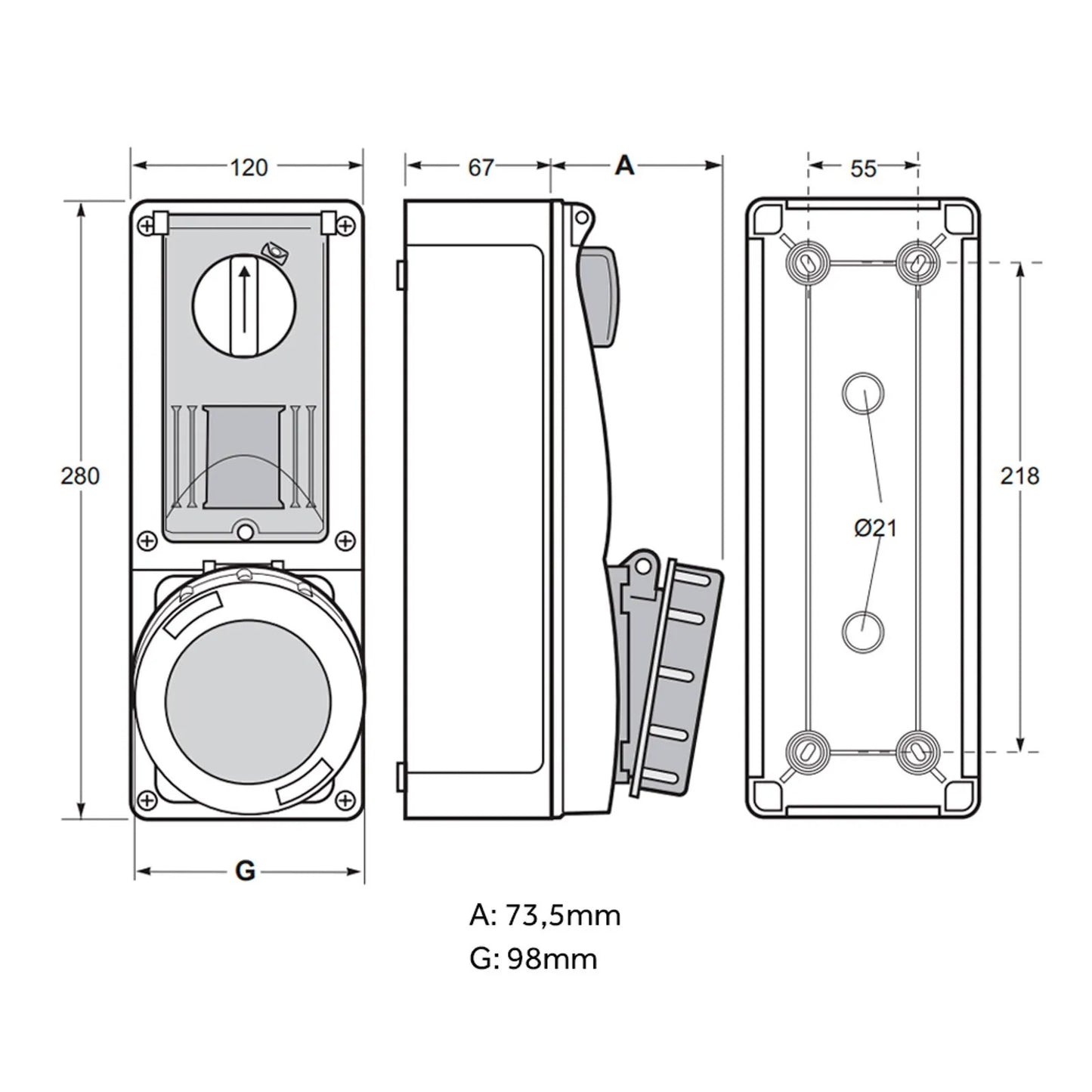 Famatel 32A 3P+N+E 6h 415V Vertical Switched Sockets IP67 Red