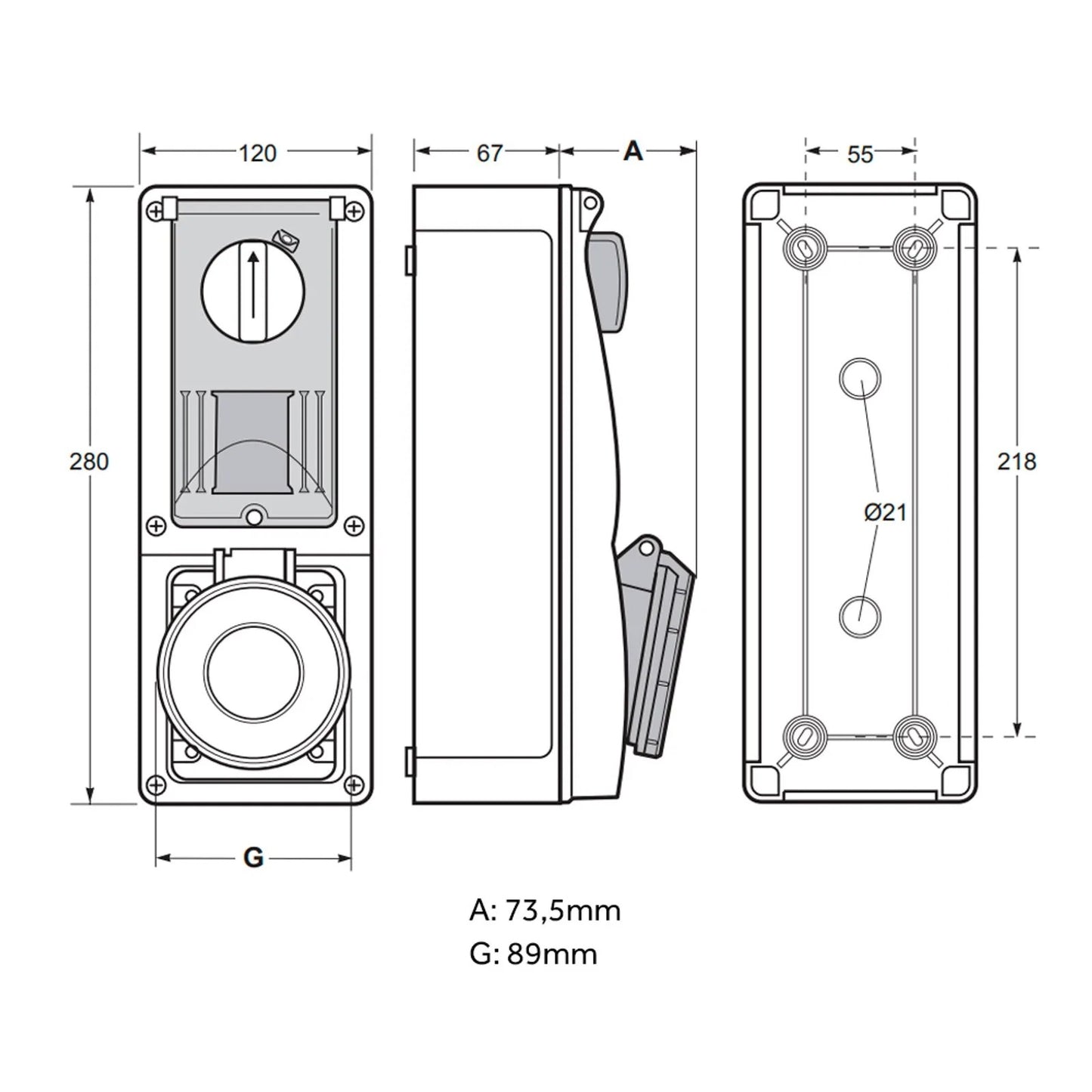 Famatel 32A 3P+N+E 6h 415V Vertical Switched Sockets IP44 Red