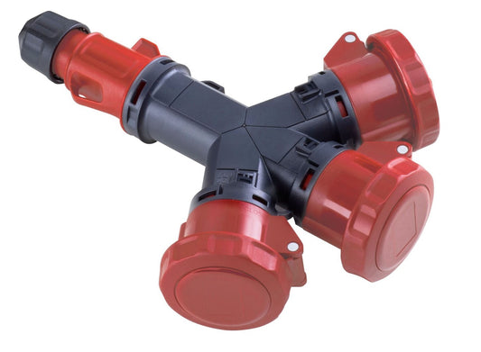 Famatel 16A 3P+N+E 6h 415V 3 Way Splitter IP67 Red