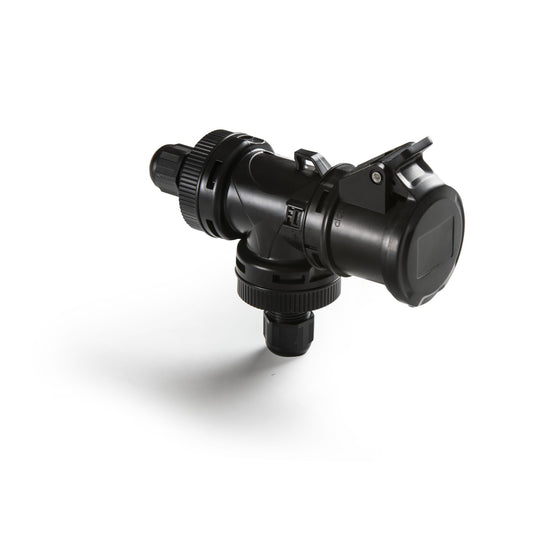 Famatel T-Power 1 x 16A 2P+E 6h 240V Coupler c/w 2 Gland IP65 Black