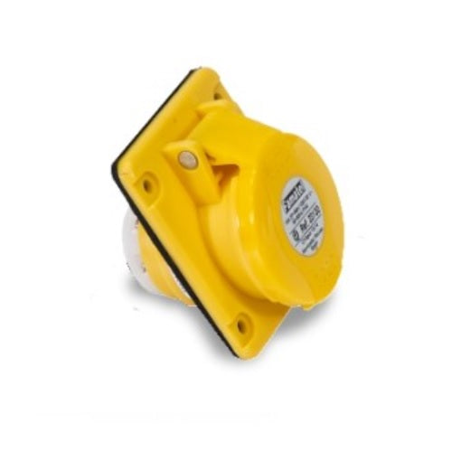 Famatel 16A 2P+E 4h 110V Angled Panel Socket IP44 Yellow
