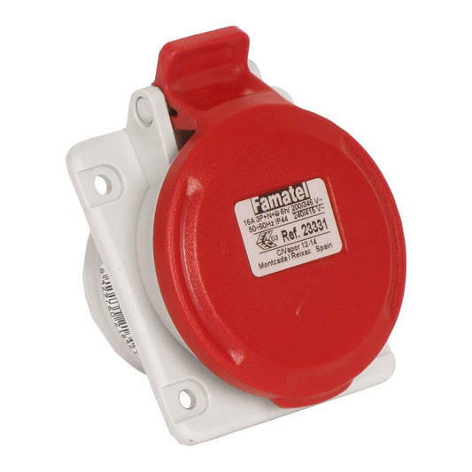 Famatel 16A 3P+N+E 6h 415V Angled Panel Socket IP44 Red