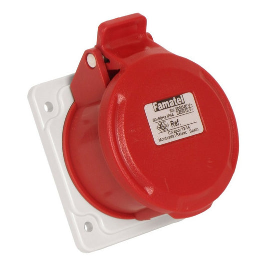 Famatel 16A 3P+E 6h 415V Straight Panel Socket IP44 Red