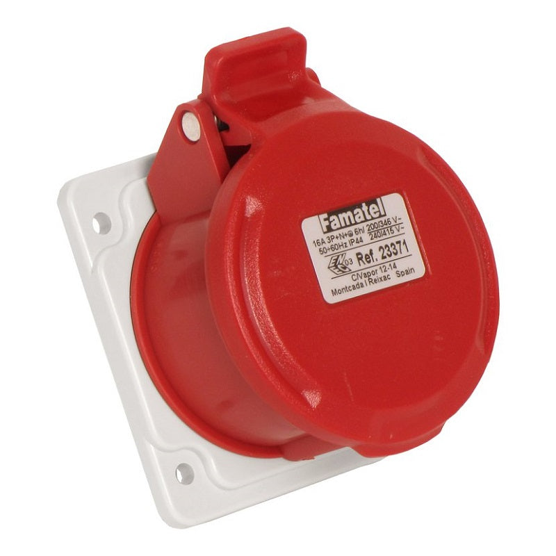 Famatel 16A 3P+N+E 6h 415V Straight Panel Socket IP44 Red