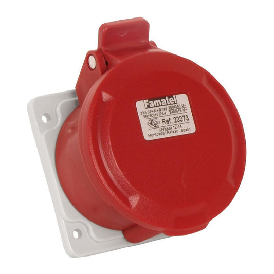 Famatel 32A 3P+N+E 6h 415V Straight Panel Socket IP44 Red