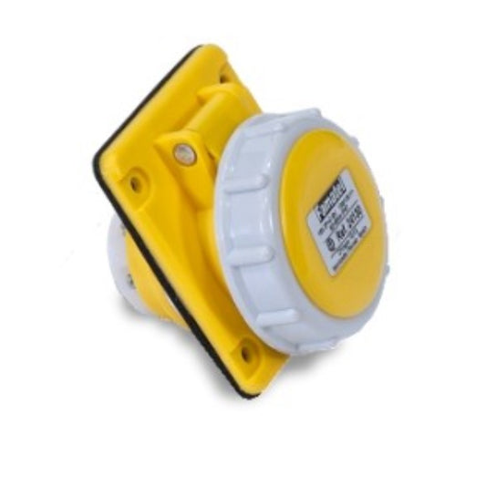 Famatel 16A 2P+E 4h 110V Angled Panel Socket IP67 Yellow