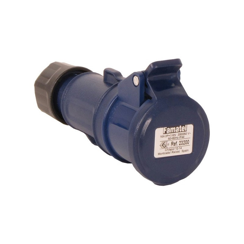 Famatel 16A 2P+E 6h 240V Coupler IP67 Blue
