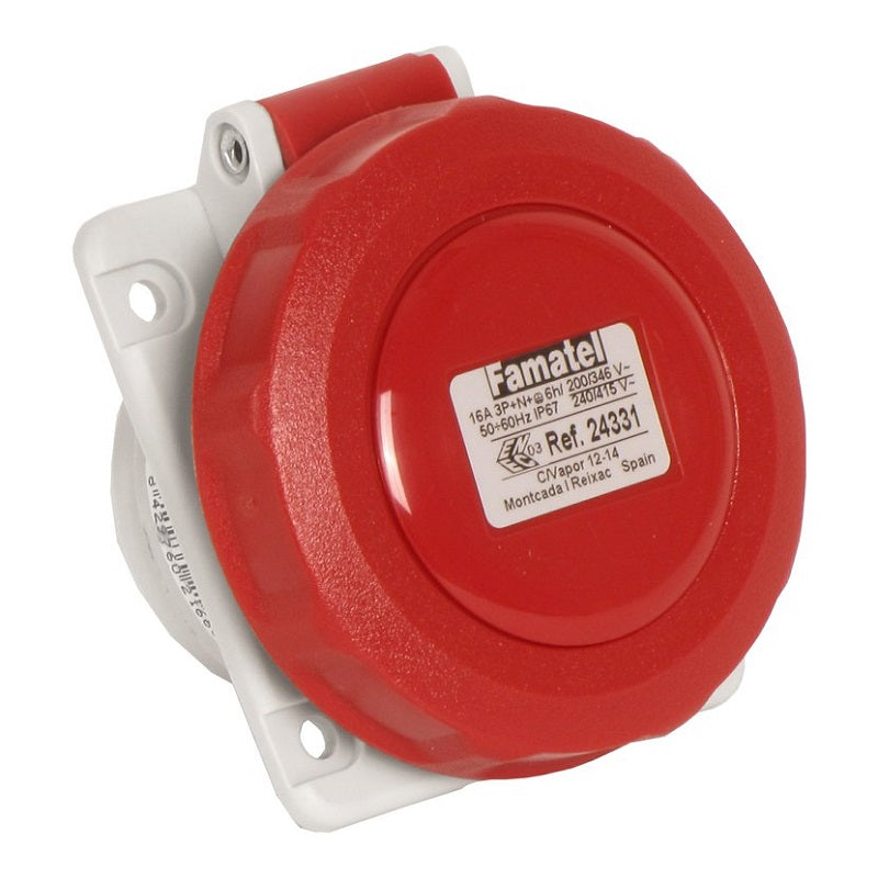 Famatel 16A 3P+N+E 6h 415V Angled Panel Socket IP67 Red