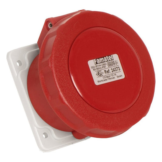 Famatel 32A 3P+N+E 6h 415V Straight Panel Socket IP67 Red