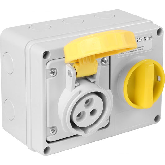 Famatel 16A 2P+E 4h 110V Horizontal Switched Sockets IP67 Yellow