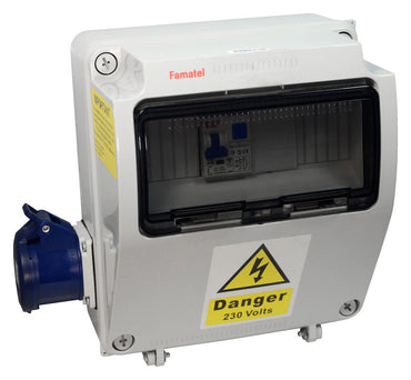 Famatel 17th Edition Caravan Hook Up 1 x 32A 2P+E Socket 1 x 32A RCBO DP 30mA