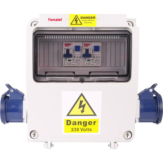 Famatel 17th Edition Caravan Hook Up 2 x 16A 2P+E Socket 2 x 16A RCBO DP 30mA