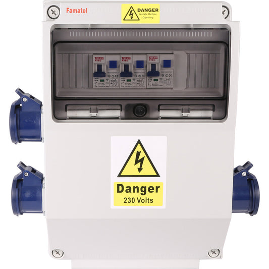 Famatel 17th Edition Caravan Hook Up 3 x 16A 2P+E Socket 3 x 10A RCBO DP 30mA