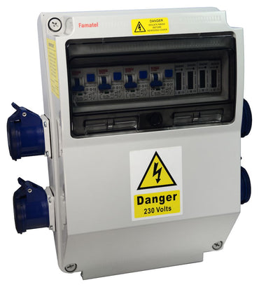 Famatel 17th Edition Caravan Hook Up 4 x 16A 2P+E Socket 4 x 10A RCBO DP 30mA 4 x MID Approved Meter