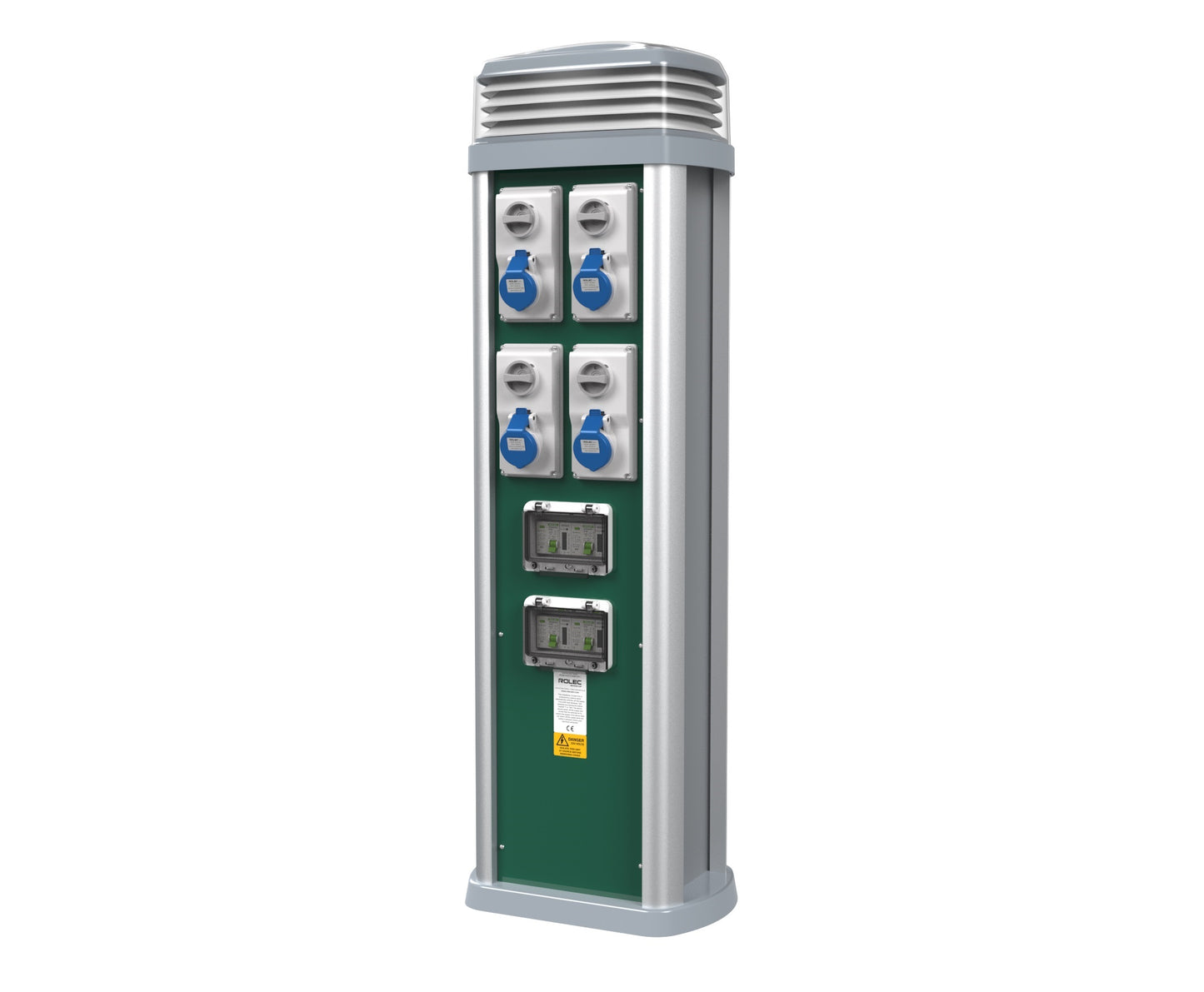 Rolec 18th Edition Quantum Touring Bollard 1000mm 4 Way 16A Interlock Socket + KWH Meter