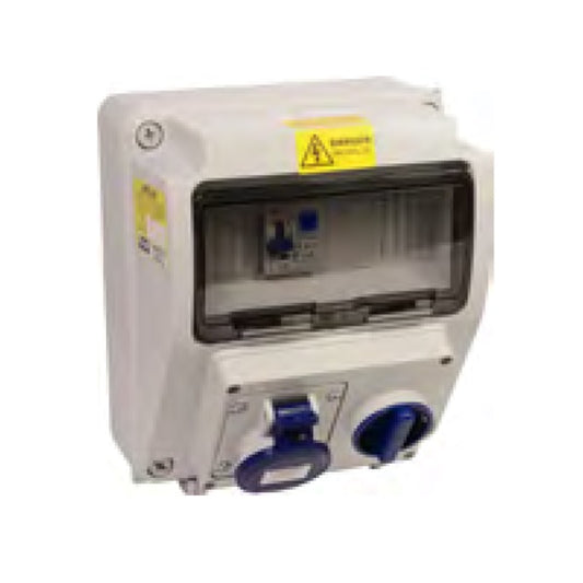 Famatel Compact 18th Edition Caravan Hook Up 1 x 32A 2P+E Switched Interlocked Outlet c/w 1 x 32A DP 30mA RCBO