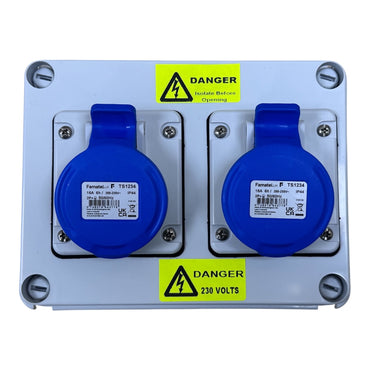 Famatel 16A 2P+E 6h 240V Twin Socket Outlet IP44 Blue