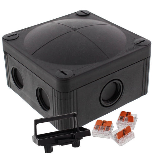 Wiska Combi 407 BK Polypropylene 95 x 95 x 60mm Enclosure Black IP66 3x3 Pole Wago Connectors