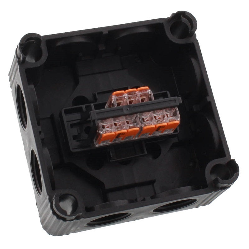 Wiska Combi 308 BK Polypropylene 85 x 85 x 51mm Enclosure Black IP66 3x3 Pole Wago Connectors