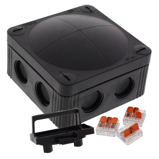 Wiska Combi 308 BK Polypropylene 85 x 85 x 51mm Enclosure Black IP66 3x3 Pole Wago Connectors