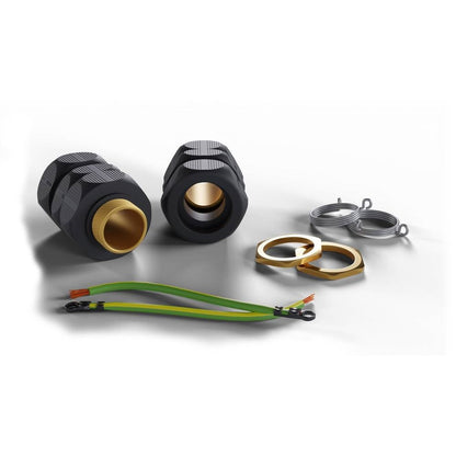 Wiska ShieldGland M32 Pack Pro IP68 c/w Brass Locknut, Spring Clip & Earth Tag Clamping Range 24-36mm (2 Per Pack)