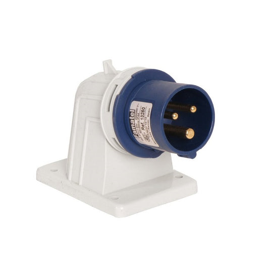Famatel 32A 2P+E 6h 240V Angled Surface Appliance Inlet IP44 Blue