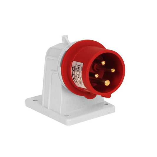 Famatel 16A 3P+E 6h 415V Angled Surface Appliance Inlet IP44 Red