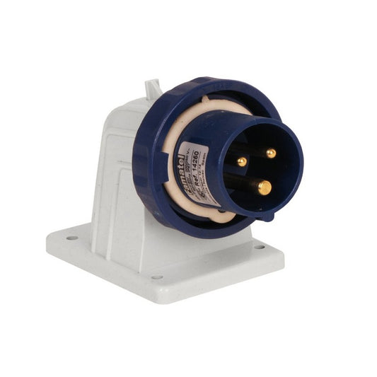 Famatel 16A 2P+E 6h 240V Angled Surface Appliance Inlet IP67 Blue